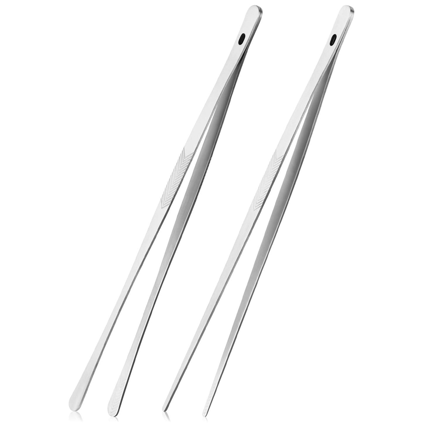 ChefBee Kitchen Cooking Tongs Tweezers - 2PCS 12" Stainless Steel Kitchen Utensils, Metal Fine Tweezers Tongs with Precision Serrated Tips for Chef, Serving Food, Grill, Culinary, Pasta, Salad, BBQ - CookCave