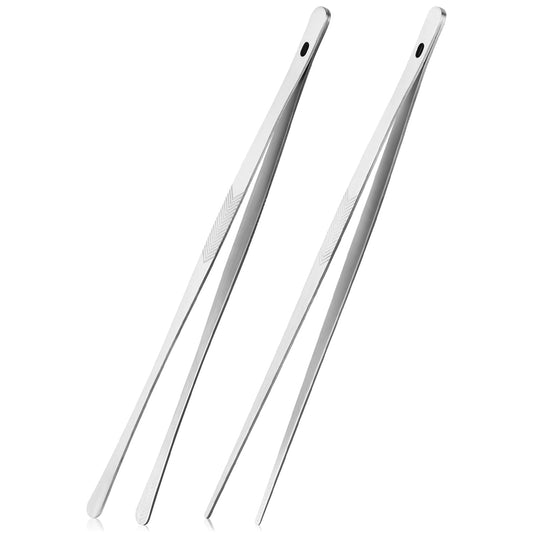 ChefBee Kitchen Cooking Tongs Tweezers - 2PCS 12" Stainless Steel Kitchen Utensils, Metal Fine Tweezers Tongs with Precision Serrated Tips for Chef, Serving Food, Grill, Culinary, Pasta, Salad, BBQ - CookCave