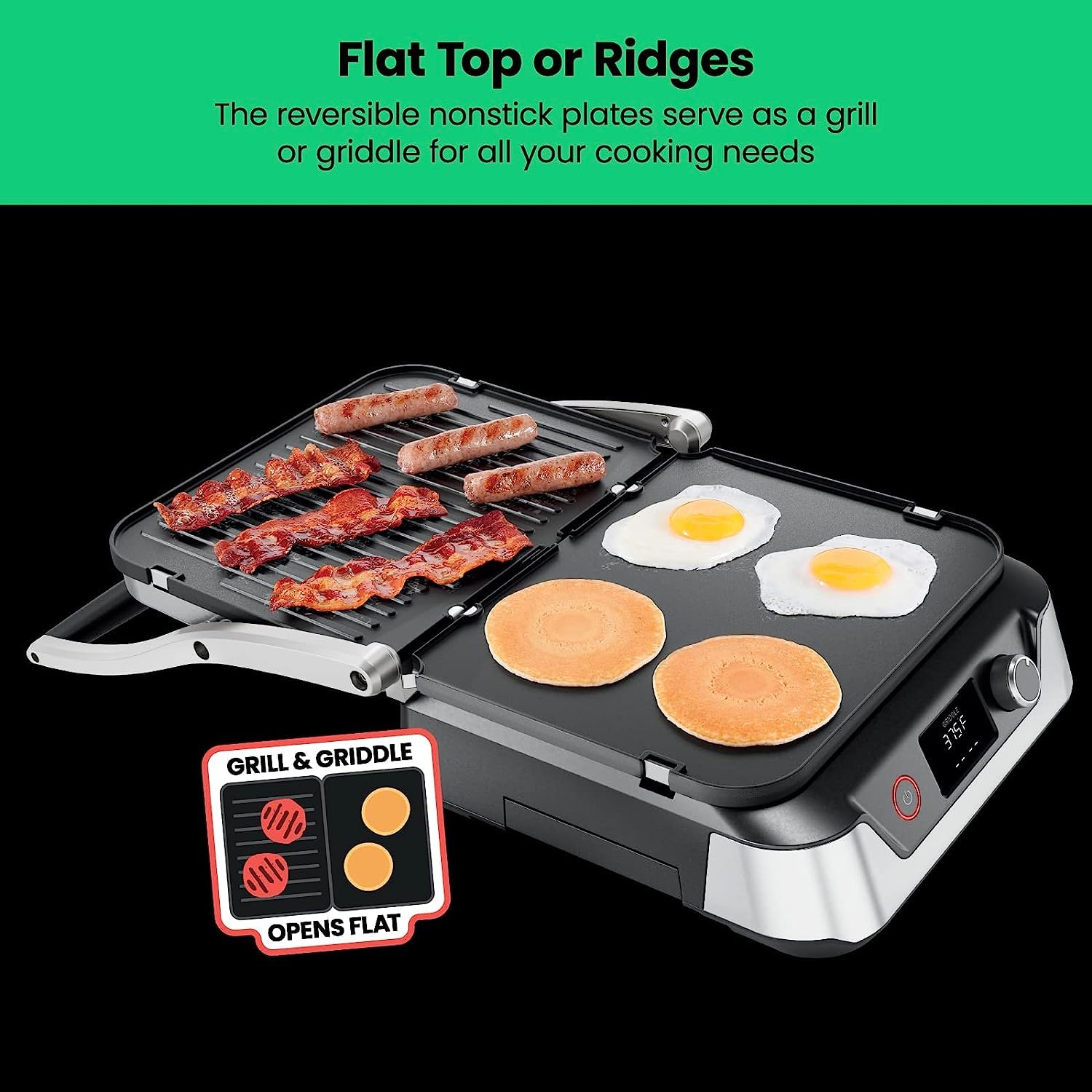 Chefman 5-in-1 Digital Panini Press Grill Sandwich Maker and Griddle Grill Combo with Removable, Reversible Dishwasher-Safe Grilling Plates, Opens 180° for Indoor BBQ /Flat Top Grill, Stainless steel - CookCave