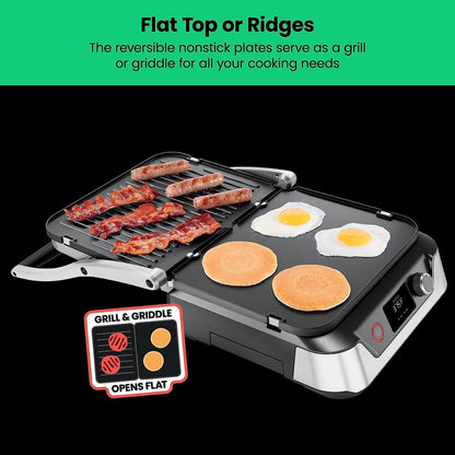 Chefman 5-in-1 Digital Panini Press Grill Sandwich Maker and Griddle Grill Combo with Removable, Reversible Dishwasher-Safe Grilling Plates, Opens 180° for Indoor BBQ /Flat Top Grill, Stainless steel - CookCave