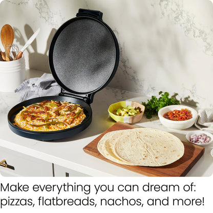 Chefman Everything Maker & Pizza Oven – 1440W Countertop Electric Pizza Maker with 12” Nonstick Cooking Plates, Plus Makes Quesadillas, Omelettes and More, with Indicator Lights and Vertical Storage - CookCave