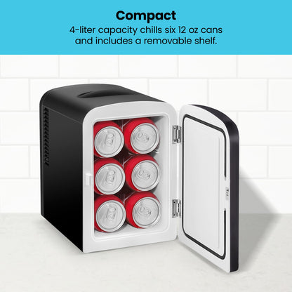 Chefman - Iceman Mini Portable Black Personal Fridge Cools Or Heats and Provides Compact Storage For Skincare, Snacks, Or 6 12oz Cans W/A Lightweight 4-liter Capacity To Take On The Go - CookCave