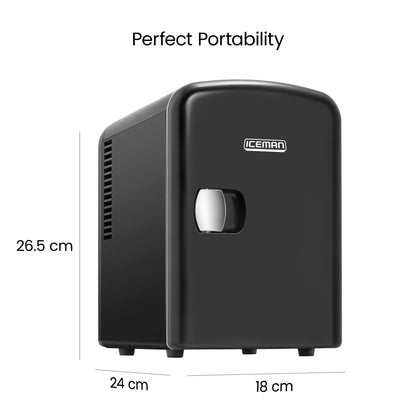 Chefman - Iceman Mini Portable Black Personal Fridge Cools Or Heats and Provides Compact Storage For Skincare, Snacks, Or 6 12oz Cans W/A Lightweight 4-liter Capacity To Take On The Go - CookCave