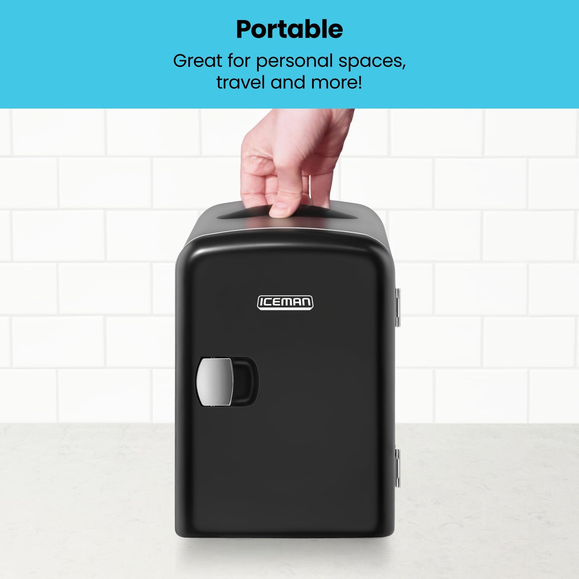 Chefman - Iceman Mini Portable Black Personal Fridge Cools Or Heats and Provides Compact Storage For Skincare, Snacks, Or 6 12oz Cans W/A Lightweight 4-liter Capacity To Take On The Go - CookCave