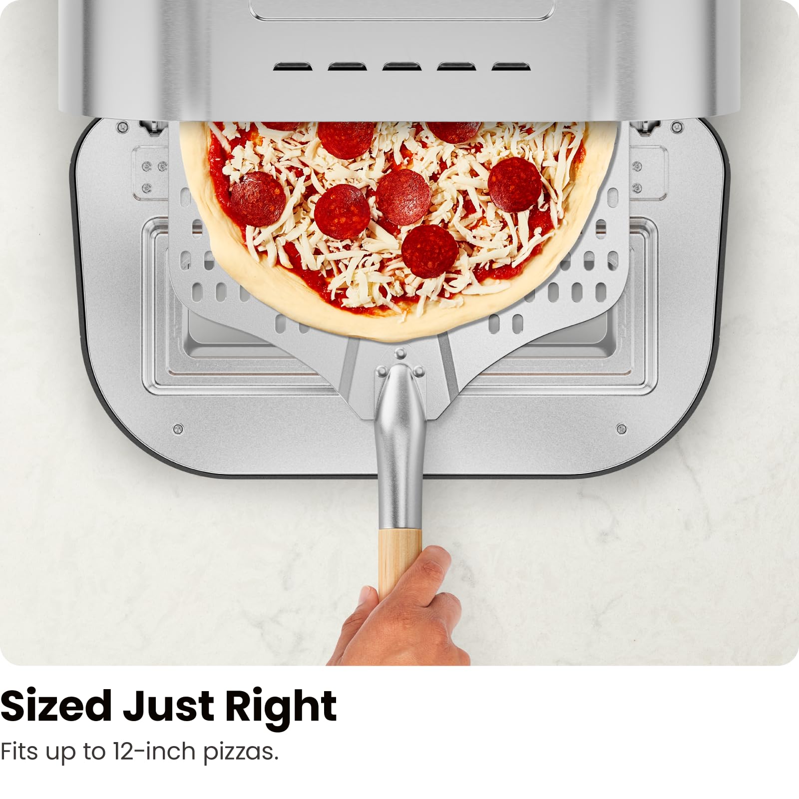 CHEFMAN Indoor Pizza Oven - Makes 12 Inch Pizzas in Minutes, Heats up to 800°F - Countertop Electric Pizza Maker with 5 Touchscreen Presets, Pizza Stone and Peel Included - Stainless Steel - CookCave