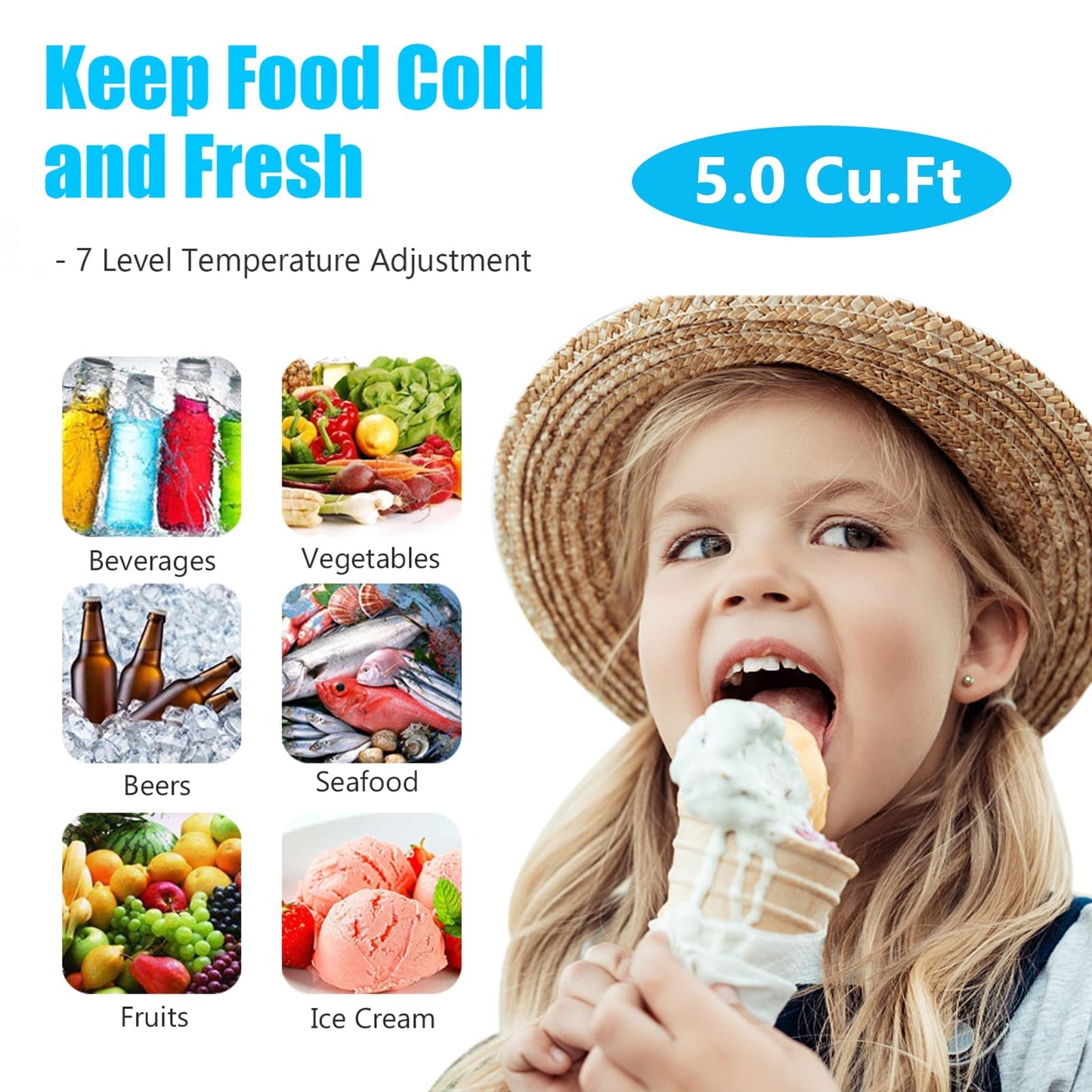 Chest Freezer 5.0 Cu.Ft Small Deep Freezer Black Top Door Mini Freezer with Removable Basket, Low Noise, 7 Adjustable Temperature and Energy Saving Perfect for Home Garage Basement Dorm or Apartment - CookCave