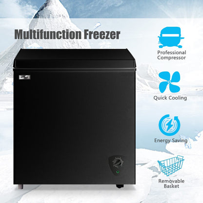Chest Freezer 5.0 Cu.Ft Small Deep Freezer Black Top Door Mini Freezer with Removable Basket, Low Noise, 7 Adjustable Temperature and Energy Saving Perfect for Home Garage Basement Dorm or Apartment - CookCave