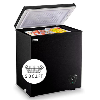 Chest Freezer 5.0 Cu.Ft Small Deep Freezer Black Top Door Mini Freezer with Removable Basket, Low Noise, 7 Adjustable Temperature and Energy Saving Perfect for Home Garage Basement Dorm or Apartment - CookCave