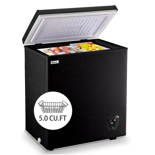 Chest Freezer 5.0 Cu.Ft Small Deep Freezer Black Top Door Mini Freezer with Removable Basket, Low Noise, 7 Adjustable Temperature and Energy Saving Perfect for Home Garage Basement Dorm or Apartment - CookCave