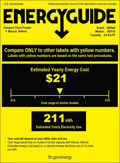 Chest Freezer 5.0 Cu.Ft Small Deep Freezer Black Top Door Mini Freezer with Removable Basket, Low Noise, 7 Adjustable Temperature and Energy Saving Perfect for Home Garage Basement Dorm or Apartment - CookCave