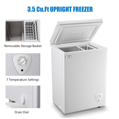 Chest Freezer Small Deep Freezer 3.5 Cu.Ft Mini White Free-Standing Top Door Freezer Adjustable 7 Thermostat and Removable Basket Open Deep Freezer Energy Saving Apartment Kitchen Business - CookCave