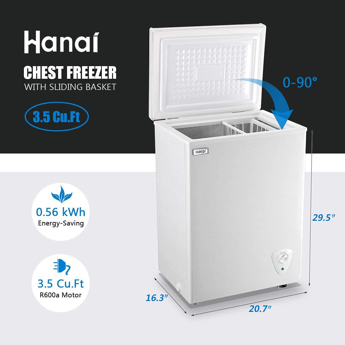Chest Freezer Small Deep Freezer 3.5 Cu.Ft Mini White Free-Standing Top Door Freezer Adjustable 7 Thermostat and Removable Basket Open Deep Freezer Energy Saving Apartment Kitchen Business - CookCave