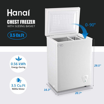 Chest Freezer Small Deep Freezer 3.5 Cu.Ft Mini White Free-Standing Top Door Freezer Adjustable 7 Thermostat and Removable Basket Open Deep Freezer Energy Saving Apartment Kitchen Business - CookCave