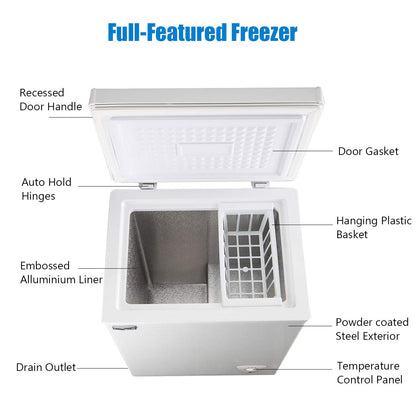 Chest Freezer Small Deep Freezer 3.5 Cu.Ft Mini White Free-Standing Top Door Freezer Adjustable 7 Thermostat and Removable Basket Open Deep Freezer Energy Saving Apartment Kitchen Business - CookCave