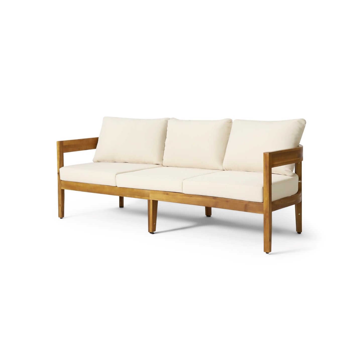 Christopher Knight Home Brooklyn Outdoor 3 Seater Sofa with Cushions - Acacia Wood - Teak/Beige - CookCave