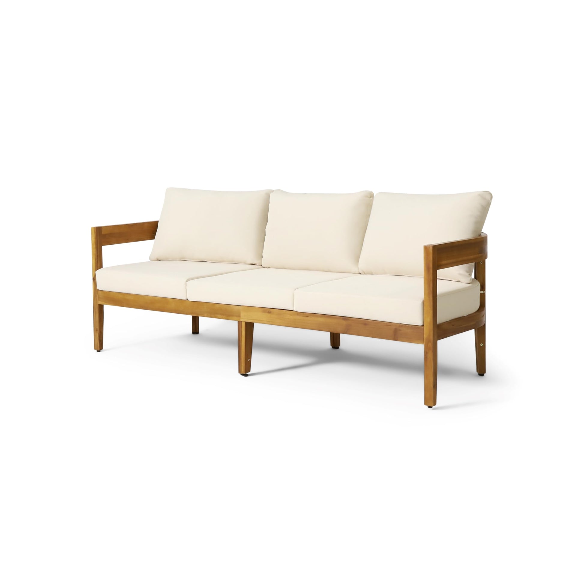 Christopher Knight Home Brooklyn Outdoor 3 Seater Sofa with Cushions - Acacia Wood - Teak/Beige - CookCave