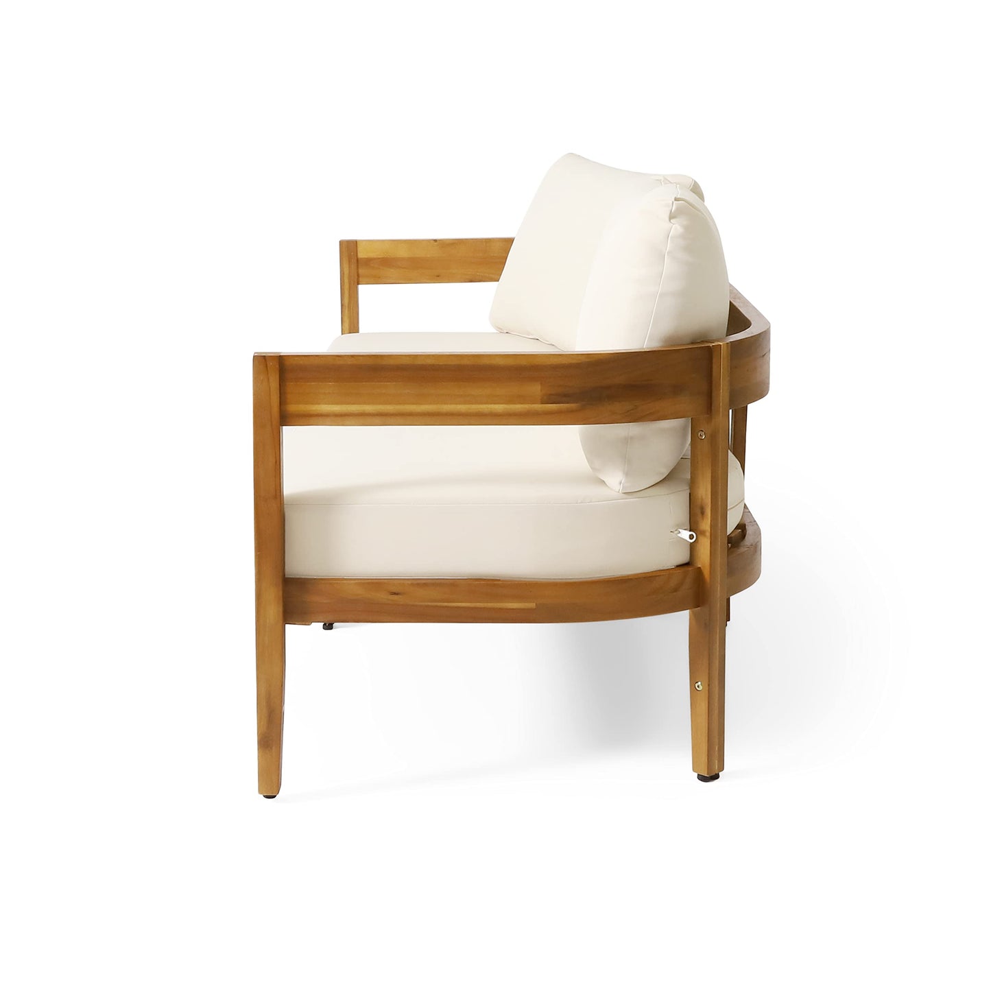 Christopher Knight Home Brooklyn Outdoor 3 Seater Sofa with Cushions - Acacia Wood - Teak/Beige - CookCave