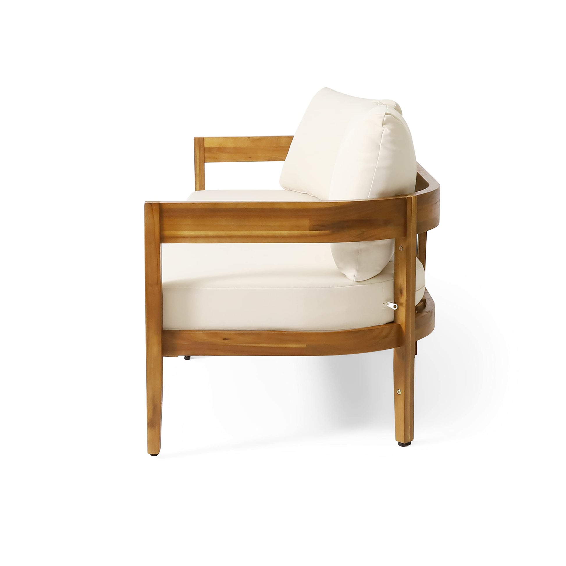 Christopher Knight Home Brooklyn Outdoor 3 Seater Sofa with Cushions - Acacia Wood - Teak/Beige - CookCave