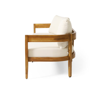 Christopher Knight Home Brooklyn Outdoor 3 Seater Sofa with Cushions - Acacia Wood - Teak/Beige - CookCave
