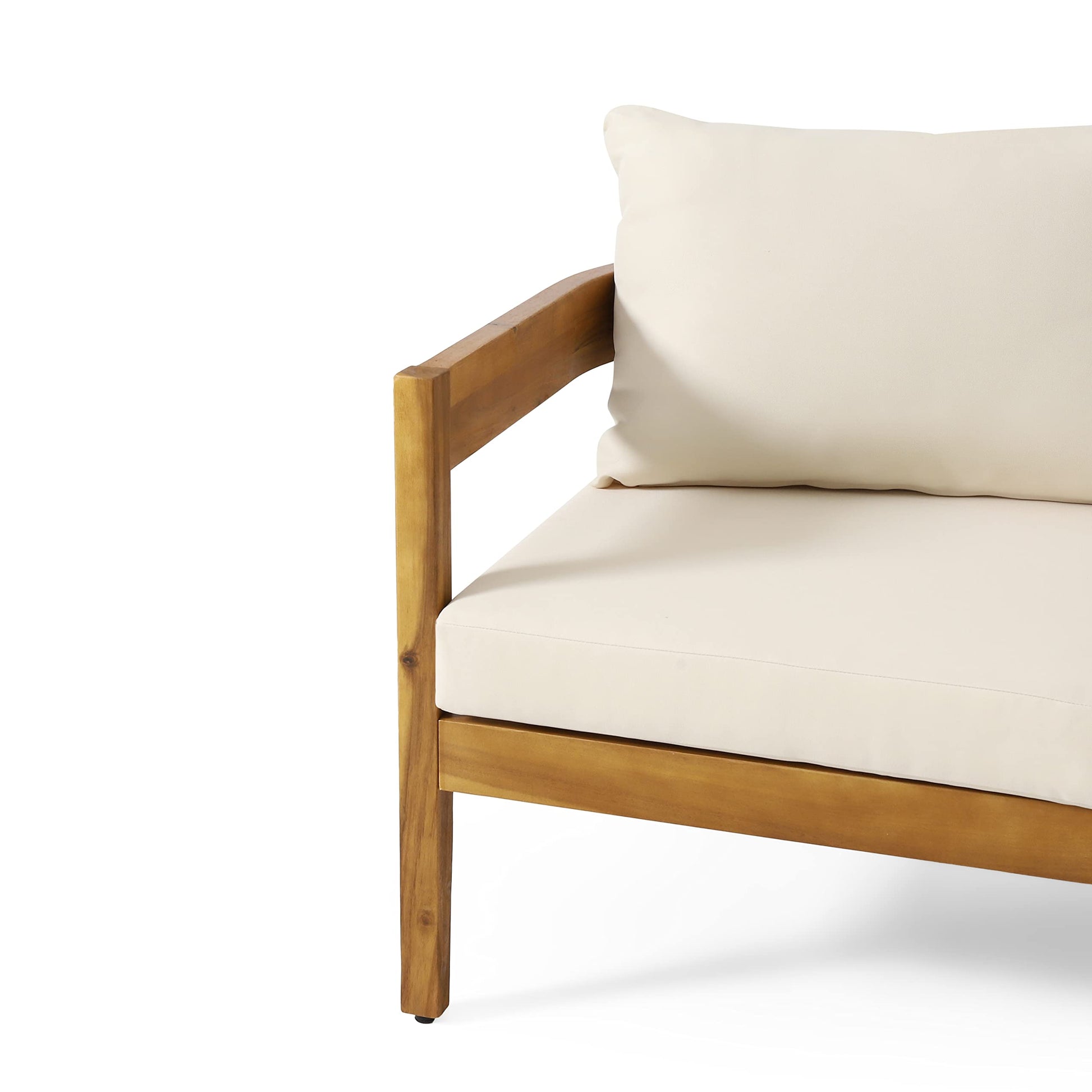 Christopher Knight Home Brooklyn Outdoor 3 Seater Sofa with Cushions - Acacia Wood - Teak/Beige - CookCave