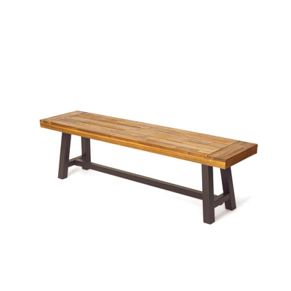 Christopher Knight Home Carlisle Outdoor Acacia Wood and Rustic Metal Bench, Sandblast Finish / Rustic Metal 14. 75 x 63 x 17. 50 inches - CookCave