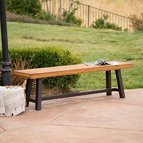 Christopher Knight Home Carlisle Outdoor Acacia Wood and Rustic Metal Bench, Sandblast Finish / Rustic Metal 14. 75 x 63 x 17. 50 inches - CookCave