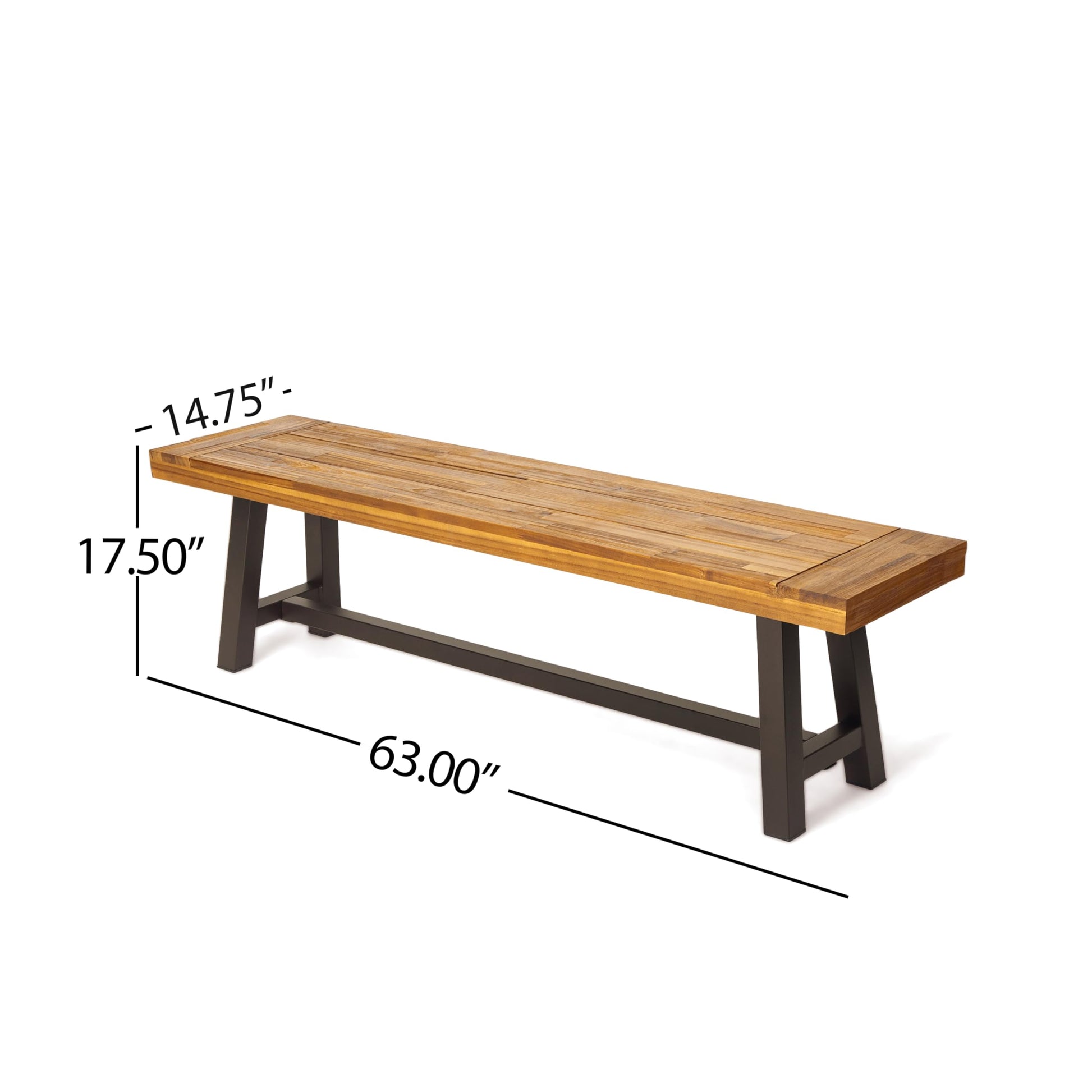 Christopher Knight Home Carlisle Outdoor Acacia Wood and Rustic Metal Bench, Sandblast Finish / Rustic Metal 14. 75 x 63 x 17. 50 inches - CookCave