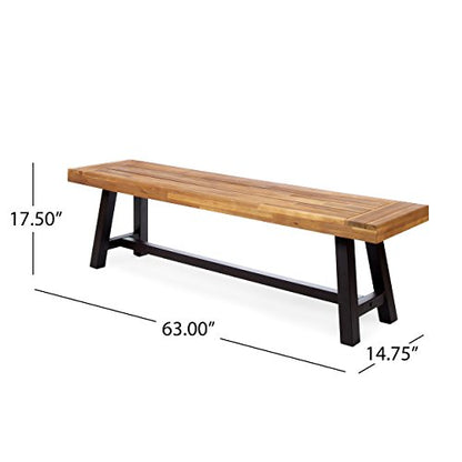 Christopher Knight Home Carlisle Outdoor Acacia Wood and Rustic Metal Bench, Sandblast Finish / Rustic Metal 14. 75 x 63 x 17. 50 inches - CookCave