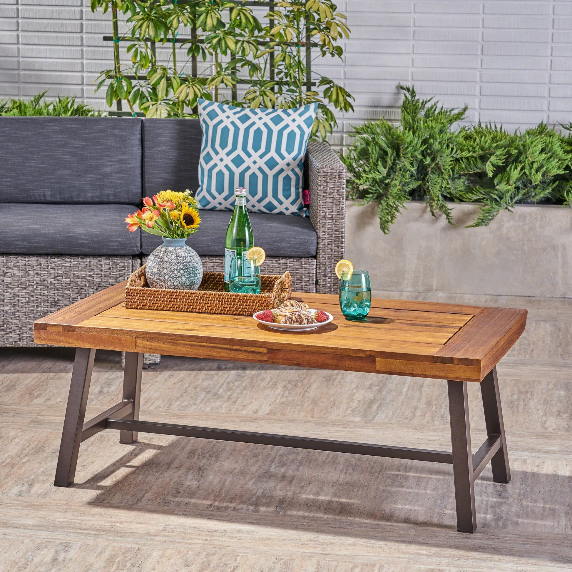 Christopher Knight Home Carlisle Outdoor Acacia Wood Coffee Table, Sandblast/Rustic Metal - CookCave