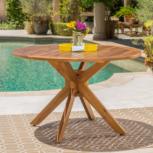 Christopher Knight Home Stamford Outdoor Acacia Wood Round Dining Table, Teak Finish - CookCave