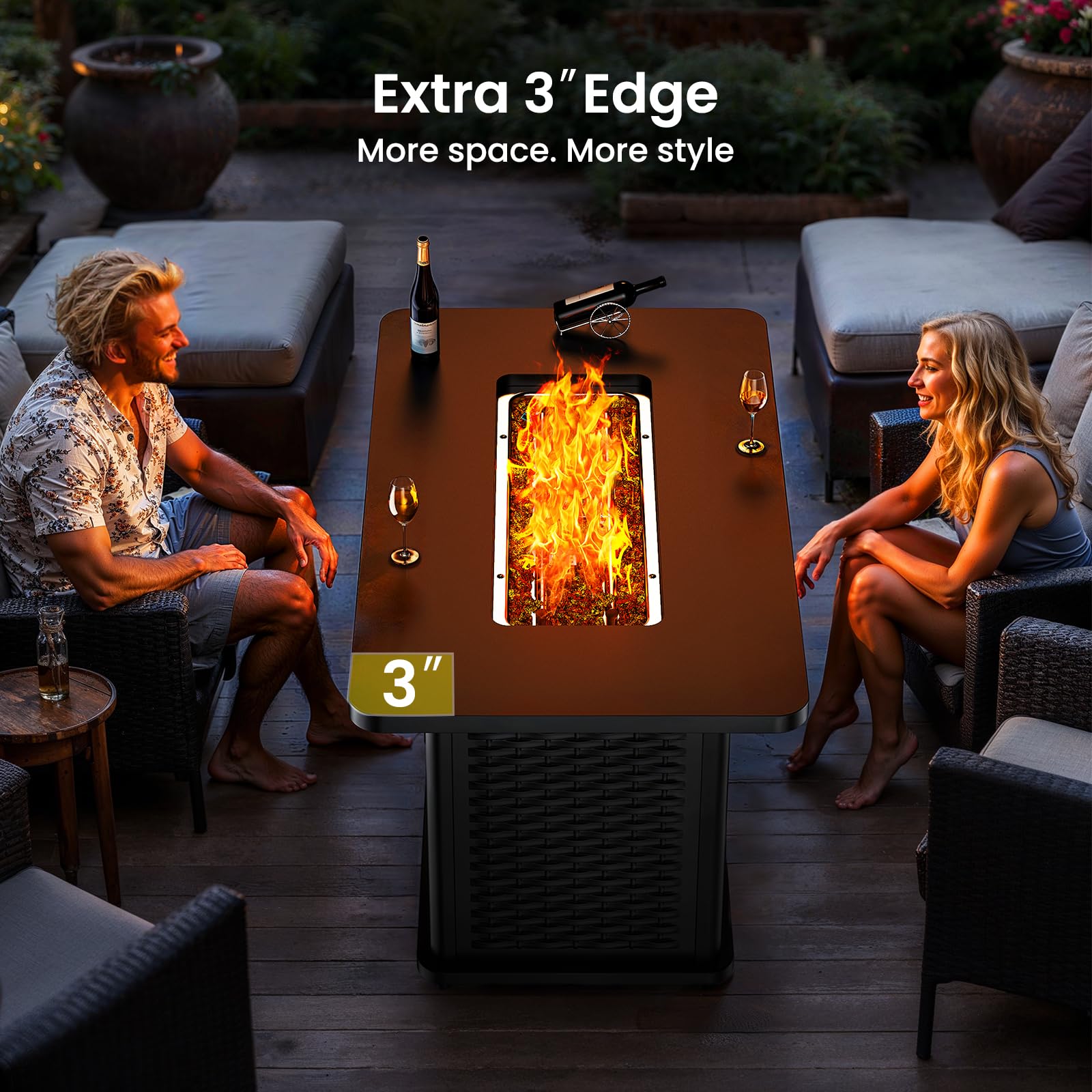 Ciays 43-Inch Rectangular Propane Fire Pit with 60,000 BTU Output, Gas Fire Pit with Cover and Rocks, Fire Pit Table CSA-Certified 2 in 1 Table Gatherings Parties with 304 Stainless Steel H-Burner - CookCave