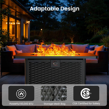 Ciays 43-Inch Rectangular Propane Fire Pit with 60,000 BTU Output, Gas Fire Pit with Cover and Rocks, Fire Pit Table CSA-Certified 2 in 1 Table Gatherings Parties with 304 Stainless Steel H-Burner - CookCave