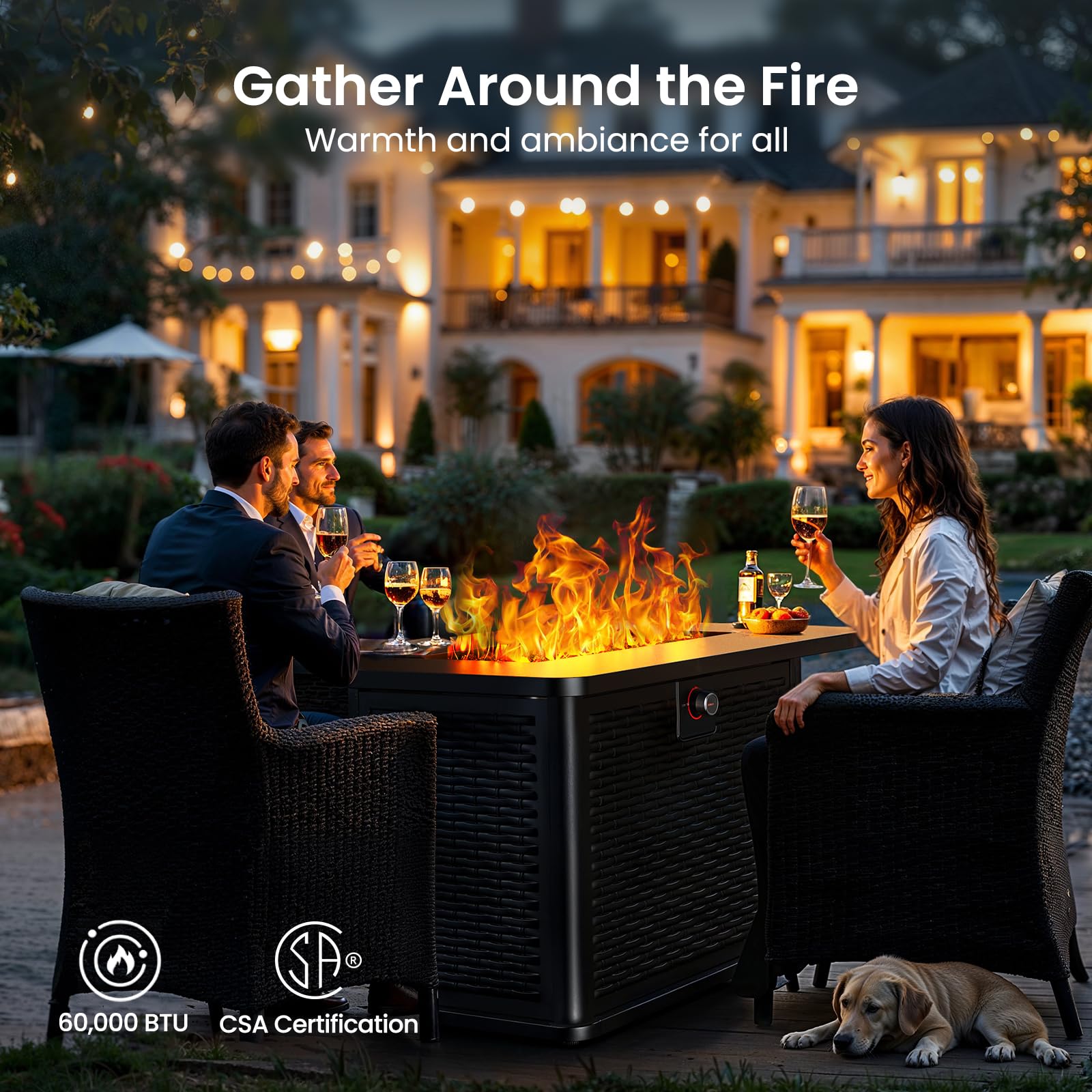 Ciays 43-Inch Rectangular Propane Fire Pit with 60,000 BTU Output, Gas Fire Pit with Cover and Rocks, Fire Pit Table CSA-Certified 2 in 1 Table Gatherings Parties with 304 Stainless Steel H-Burner - CookCave