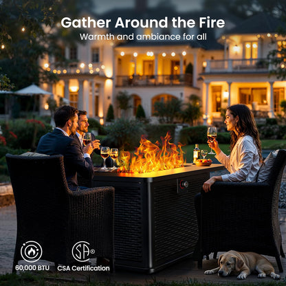 Ciays 43-Inch Rectangular Propane Fire Pit with 60,000 BTU Output, Gas Fire Pit with Cover and Rocks, Fire Pit Table CSA-Certified 2 in 1 Table Gatherings Parties with 304 Stainless Steel H-Burner - CookCave