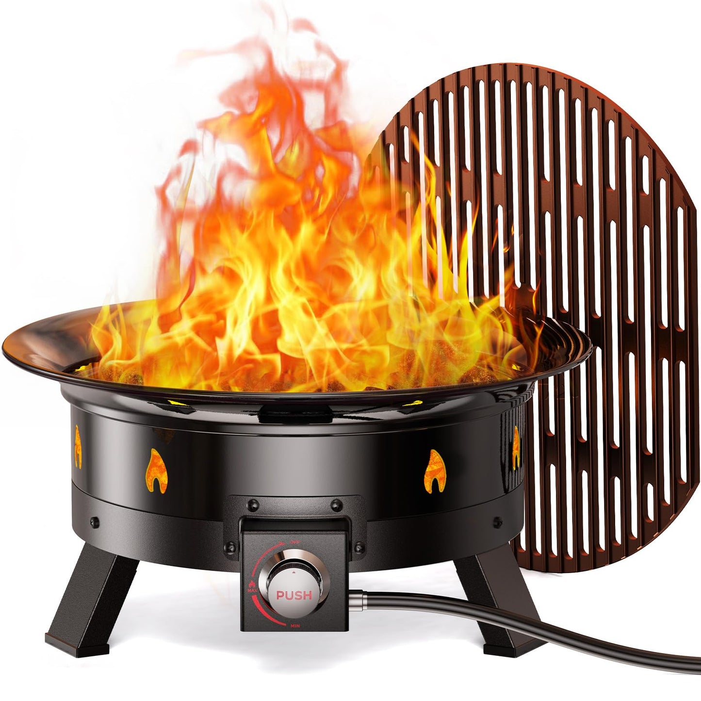 Ciays Large Propane Fire Pit 24 Inch, Gas Fire Pit with Grill Grate, Folding Legs, Hose Hooks, Propane Tank Holder, Cover & Carry Strap, CSA Certified Portable Outdoor Fire Pit for Camping, 58,000 BTU - CookCave