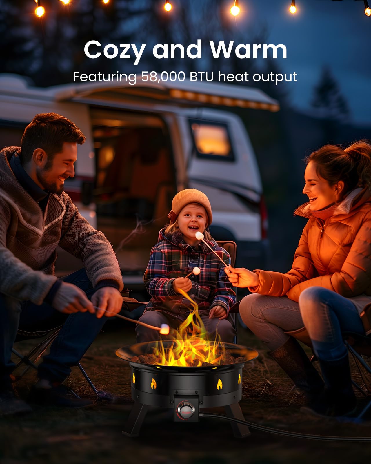 Ciays Large Propane Fire Pit 24 Inch, Gas Fire Pit with Grill Grate, Folding Legs, Hose Hooks, Propane Tank Holder, Cover & Carry Strap, CSA Certified Portable Outdoor Fire Pit for Camping, 58,000 BTU - CookCave