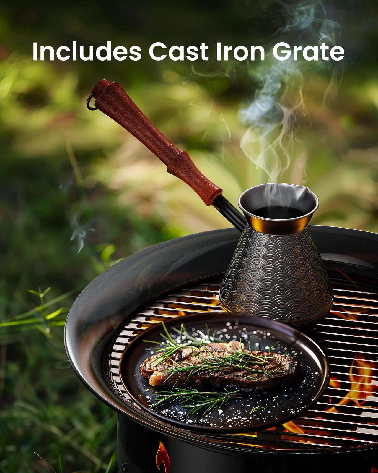 Ciays Large Propane Fire Pit 24 Inch, Gas Fire Pit with Grill Grate, Folding Legs, Hose Hooks, Propane Tank Holder, Cover & Carry Strap, CSA Certified Portable Outdoor Fire Pit for Camping, 58,000 BTU - CookCave