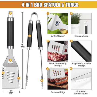 Cifaisi BBQ Grill Accessories Set, 38Pcs Stainless Steel Grill Tools Grilling Accessories with Aluminum Case, Thermometer, Grill Mats for Camping/Backyard Barbecue, Grill Utensils Set for Men Women - CookCave