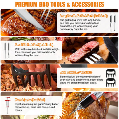Cifaisi BBQ Grill Accessories Set, 38Pcs Stainless Steel Grill Tools Grilling Accessories with Aluminum Case, Thermometer, Grill Mats for Camping/Backyard Barbecue, Grill Utensils Set for Men Women - CookCave