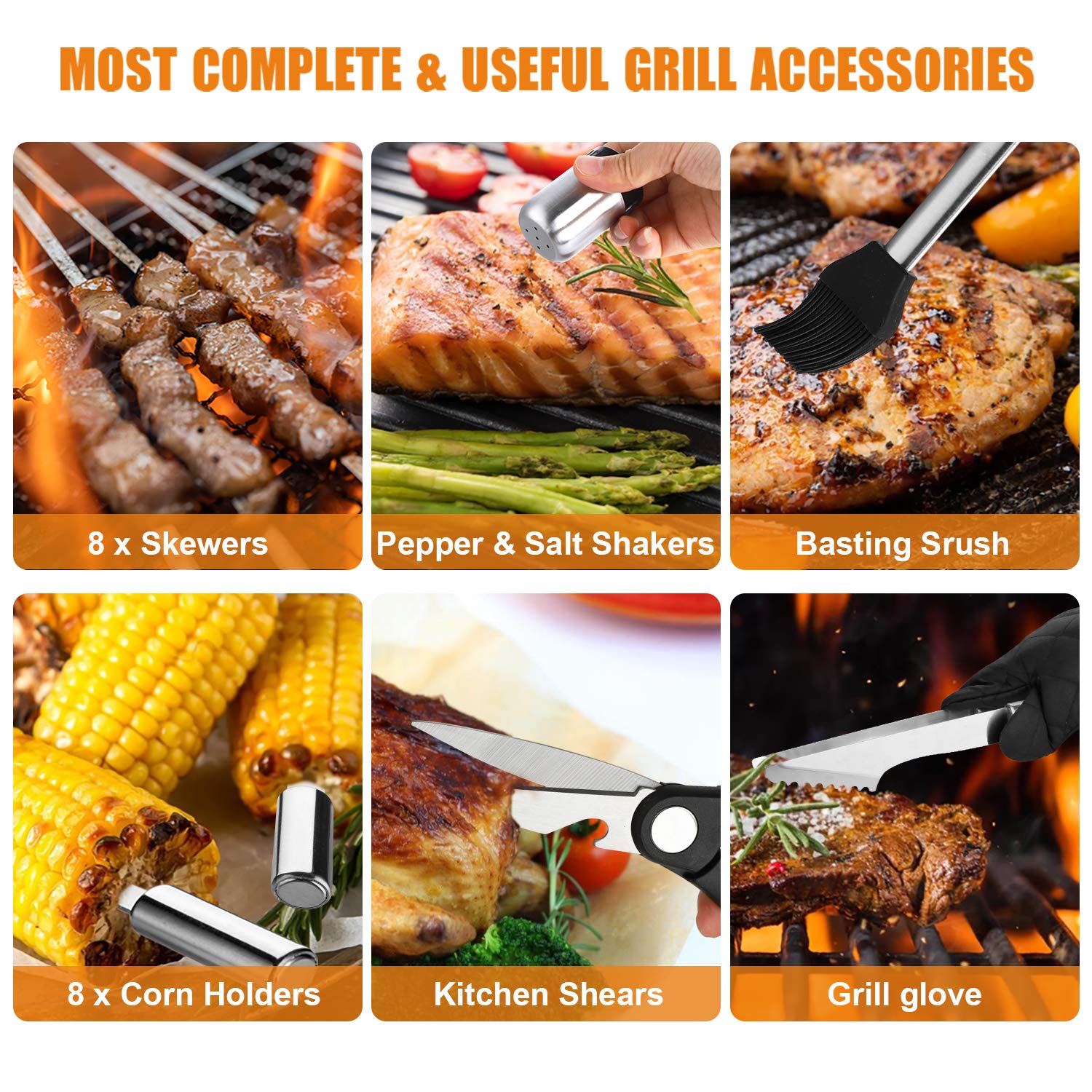 Cifaisi BBQ Grill Accessories Set, 38Pcs Stainless Steel Grill Tools Grilling Accessories with Aluminum Case, Thermometer, Grill Mats for Camping/Backyard Barbecue, Grill Utensils Set for Men Women - CookCave
