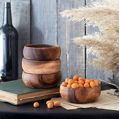 cintika Set of 4 Round Wooden Bowl Set. 4 inch Handmade Calabash Bowl, Small Wooden Bowl Set, Nuts and Small Snacks Serving Bowls, Sauce Bowl, Dipping Bowl 4x1 wooden bowls - CookCave