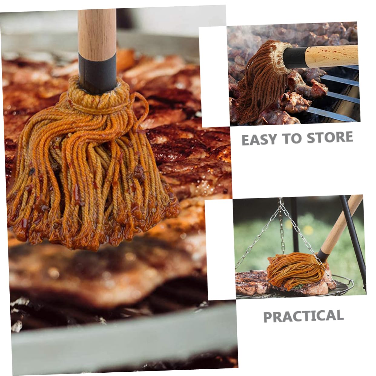 CIYODO Bbq Basting Mop Set 3 Piece Cotton Grill Brush for Bbq Sauce Oil Brush Basting Mop for Grilling - CookCave