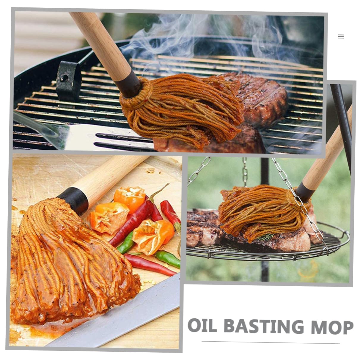 CIYODO Bbq Basting Mop Set 3 Piece Cotton Grill Brush for Bbq Sauce Oil Brush Basting Mop for Grilling - CookCave