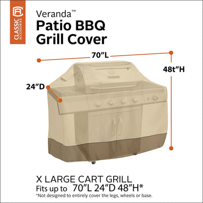 Classic Accessories Veranda Rectangular Water-Resistant 70 Inch BBQ Grill Cover, Pebble, X-Large, Grill Cover, Grill Cover for Outdoor Grill, BBQ Cover - CookCave