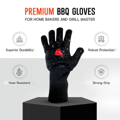 Clean Grill 1472°F Heat Resistant BBQ Gloves | Fire Resistant Silicone & Aramid Fiber for Cooking, Baking, Grilling | Extra Safety, Comfort, Non-Slip Grip, Durable, Flexible, Touchscreen Compatible - CookCave