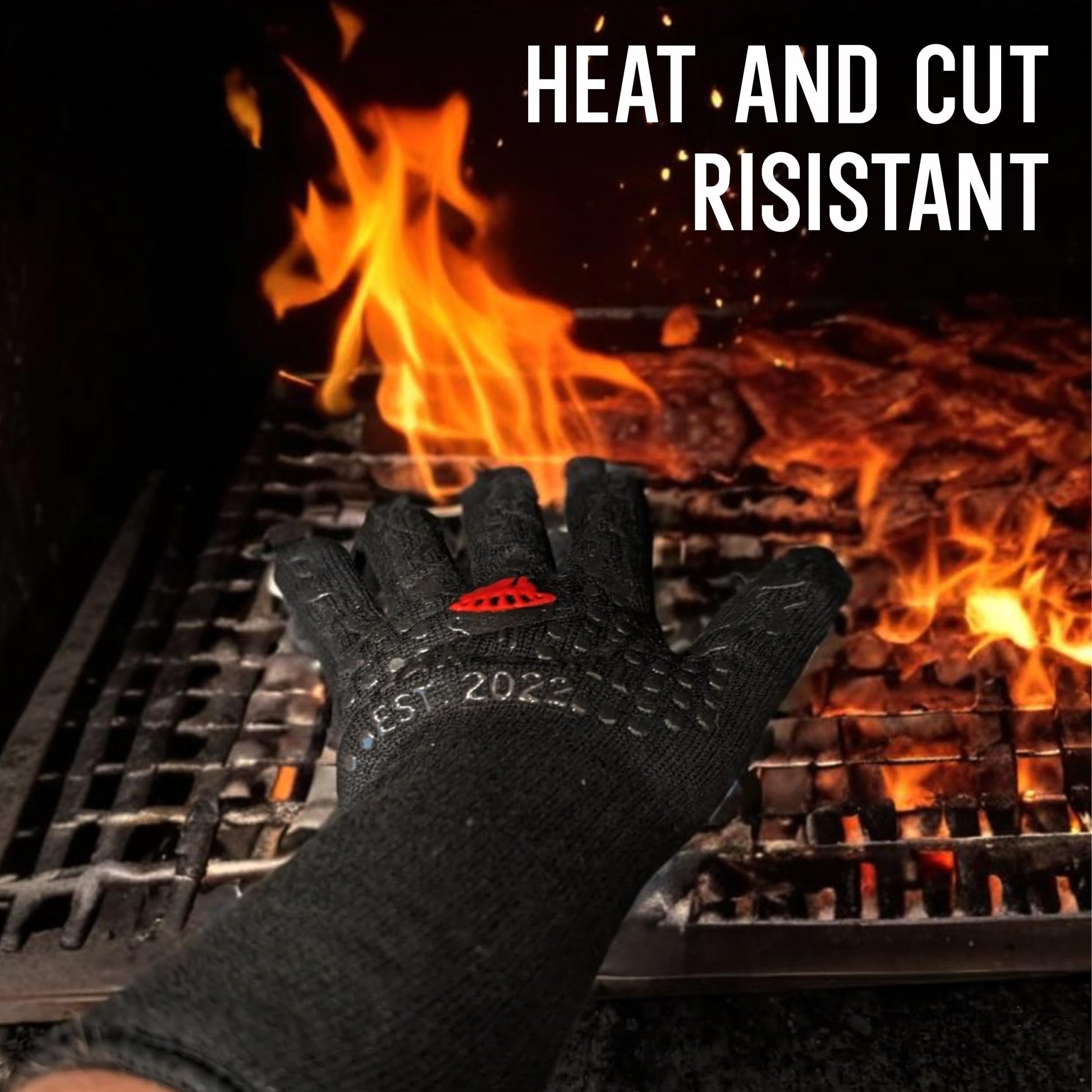 Clean Grill 1472°F Heat Resistant BBQ Gloves | Fire Resistant Silicone & Aramid Fiber for Cooking, Baking, Grilling | Extra Safety, Comfort, Non-Slip Grip, Durable, Flexible, Touchscreen Compatible - CookCave