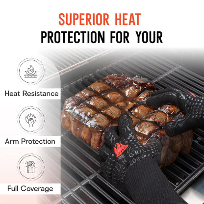 Clean Grill 1472°F Heat Resistant BBQ Gloves | Fire Resistant Silicone & Aramid Fiber for Cooking, Baking, Grilling | Extra Safety, Comfort, Non-Slip Grip, Durable, Flexible, Touchscreen Compatible - CookCave