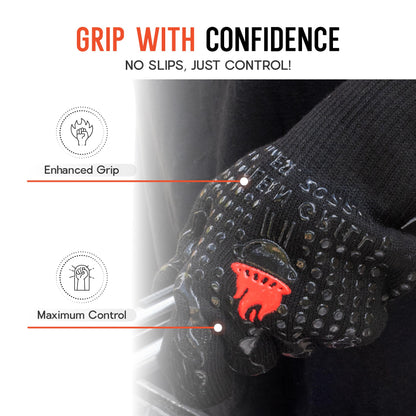 Clean Grill 1472°F Heat Resistant BBQ Gloves | Fire Resistant Silicone & Aramid Fiber for Cooking, Baking, Grilling | Extra Safety, Comfort, Non-Slip Grip, Durable, Flexible, Touchscreen Compatible - CookCave