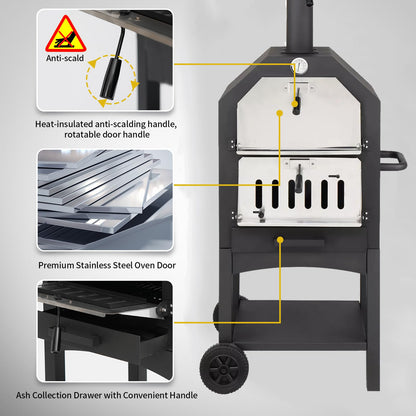 Clickoods Outdoor Pizza Oven - Wood-Fired Pizza Oven with Pizza Stone, Peel, Grill Grate & Cover – Patio Pizza Maker Perfect for Backyard BBQs, Camping - CookCave