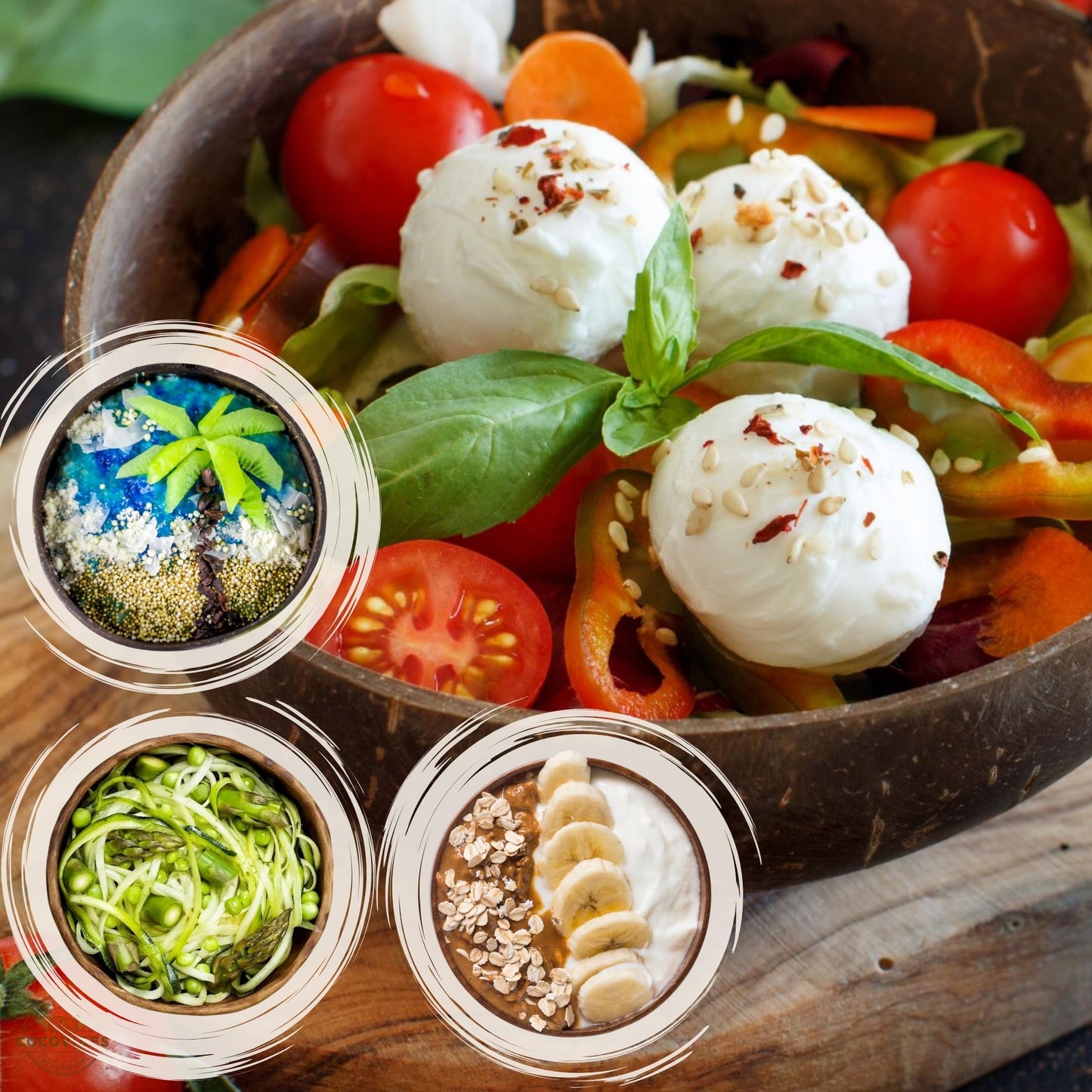 cocovibes 4 Handcrafted Wooden Bowls for Food Coconut Bowl Set with Spoons & Anti-Tip Coconut Rings perfect for Smoothie Bowls, Yogurt or Cereals - CookCave